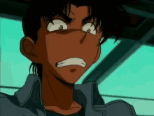 a close up of a cartoon character with a surprised expression