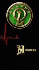 a green circle with a gold letter p in the middle