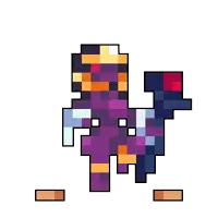 a pixel art drawing of a purple octopus with a sword