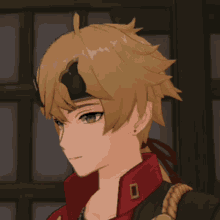 a close up of a cartoon character 's face with a red jacket on