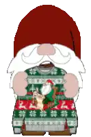 a pixel art of a gnome wearing an ugly christmas sweater .