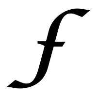 a black letter f on a white background with a slight curve