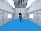 a minecraft character wearing a top hat is standing in a room