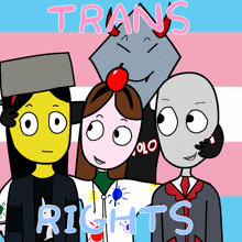 a group of cartoon characters are standing next to each other with the words trans rights written above them