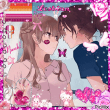 a picture of two girls kissing with the word lesbian written on the bottom
