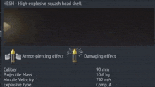 a screenshot of a high explosive squash head shell shows the damage effect