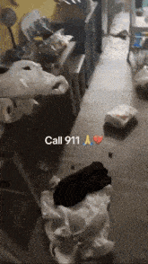 a picture of a messy room with the words call 911 on the bottom