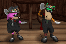 a couple of cartoon characters standing next to each other wearing sunglasses