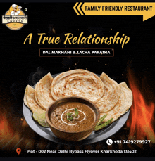 a poster for a family friendly restaurant shows a plate of food