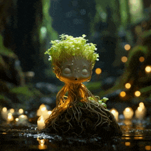a figurine of a tree with roots growing out of it 's head