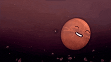 a cartoon drawing of a planet with a smiling face on it