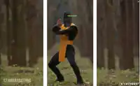 a man in a knight 's outfit is holding a sword