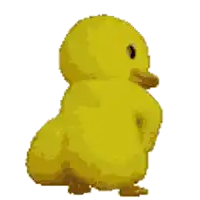 a pixel art drawing of a yellow chicken standing on its hind legs .