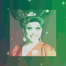 a pixelated image of a woman with a wig and earrings