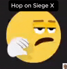 a yellow smiley face with the words hop on siege x