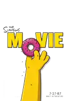 a poster for the simpsons movie shows a hand holding a doughnut