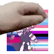 a hand is holding a picture of a cartoon character .