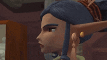 a close up of a cartoon character 's face with a serious look on her face .