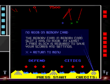 a screenshot of a video game with a message that says no room on memory card