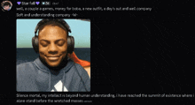 a screenshot of a man wearing headphones with the words star fall at the top left