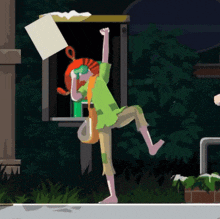 a pixel art drawing of a person holding a piece of paper