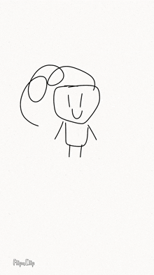 a black and white drawing of a person with a swirly hairdo