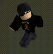 a roblox character is wearing a black hat and a black shirt with a skull on it .
