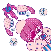 a drawing of a girl with cupcakes around her