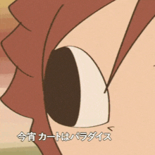 a close up of a cartoon character 's face with chinese writing below it