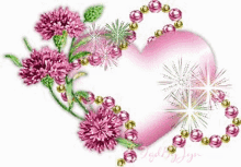 Pink Love Heart Pink Flowers GIF - Pink Love Heart Pink Flowers Love Heart And Flowers GIFs