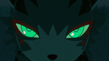 a cartoon character with green eyes is standing in the dark .