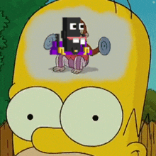 a cartoon of homer simpson with a monkey lifting a barbell in his head