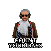a sticker of a man wearing headphones and a scarf that says " count your days "