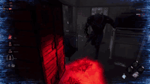 a screenshot of a video game with a red light coming out of the floor