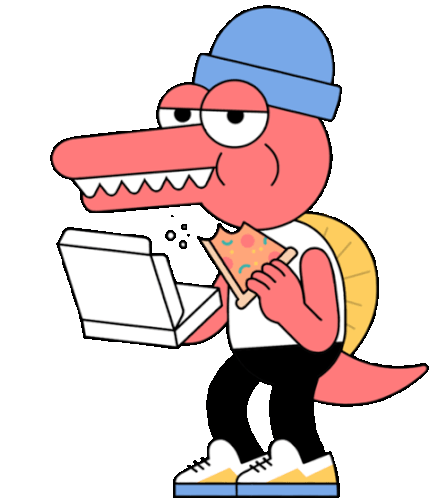 Pink Dinosaur Eats Pizza Sticker - Skater Dinos Dinosaur Pizza Stickers