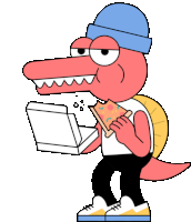Pink Dinosaur Eats Pizza Sticker