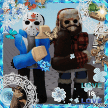 a picture of jason voorhees and freddy krueger with the words love is love on it