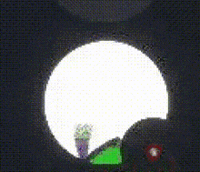 a green frog is standing in front of a white circle with a red 1 in the middle .