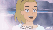 a cartoon of a girl saying wow with netflix in the background