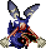 a pixel art drawing of a rabbit with the letter g on its wings