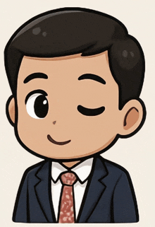 a cartoon of a man wearing a suit and tie with his eyes closed