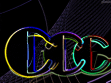 a colorful neon sign that says cc on a black background