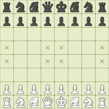 a chess board with black and white pieces and a few x marks