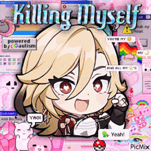 a picture of a girl with the words " killing myself " above her