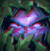 a painting of a monster with purple eyes and a green background