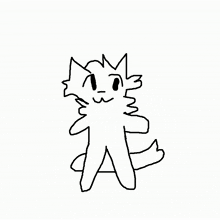 a black and white drawing of a cat with a crown on its head and a tail .