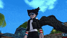 a cartoon character wearing sunglasses and a jacket with wings