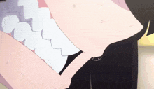 a close up of a person 's mouth with a white collar