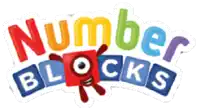 a colorful logo for number blocks with a red square in the middle