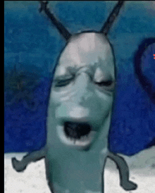 a close up of a cartoon character 's face with a blue background